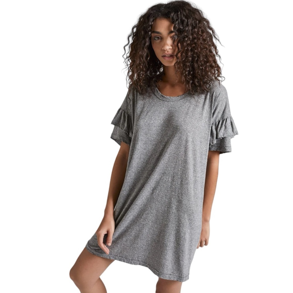 Current Elliot The Ruffle Roadie Heather Grey Mini Dress Short Sleeve Basic